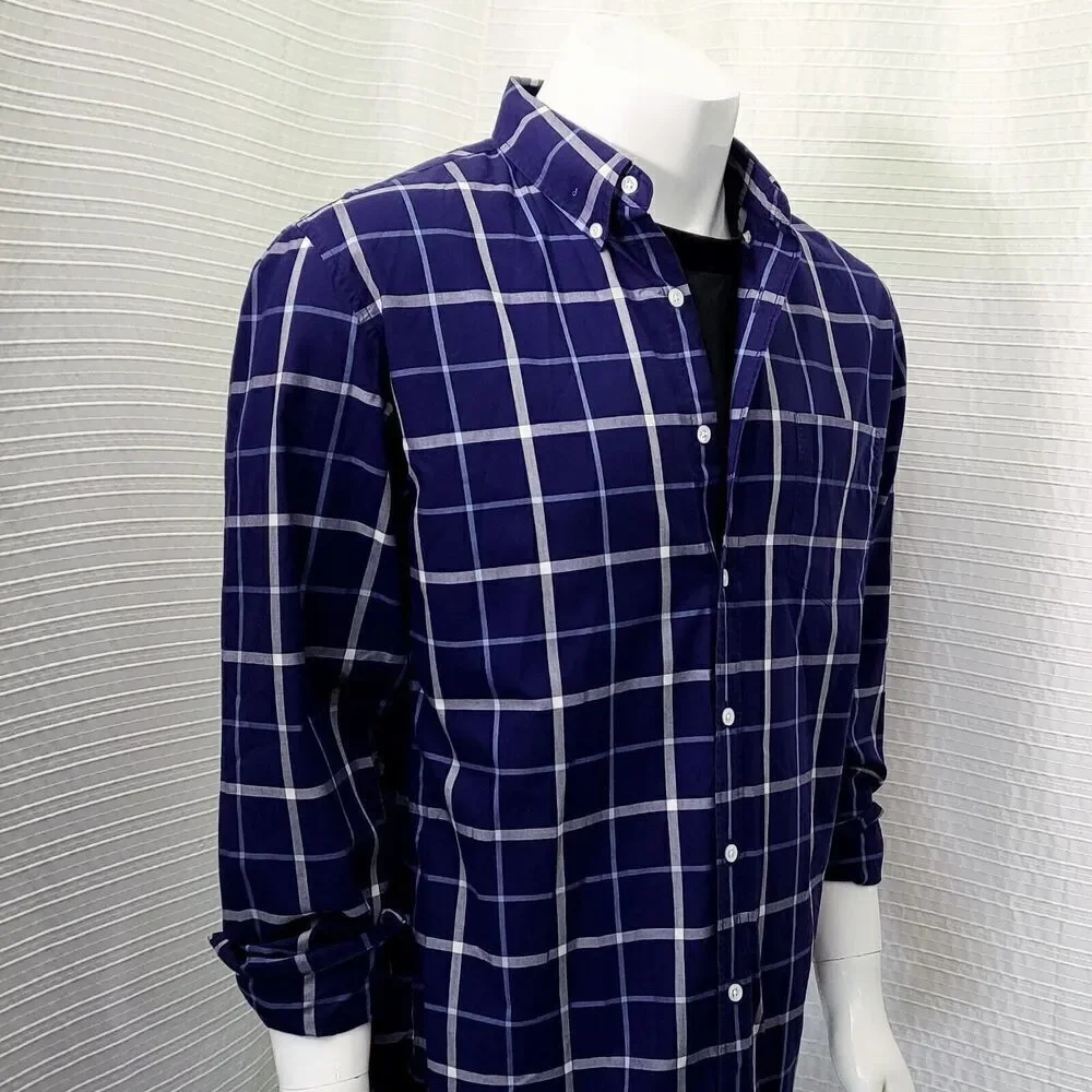 Thomas Mason For J. Crew Blue Plaid Casual Dress Shirt Slim Fit Men's L